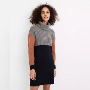 Madewell Colorblock Turtleneck Sweater Dress - Small - Gray, Navy, Rust